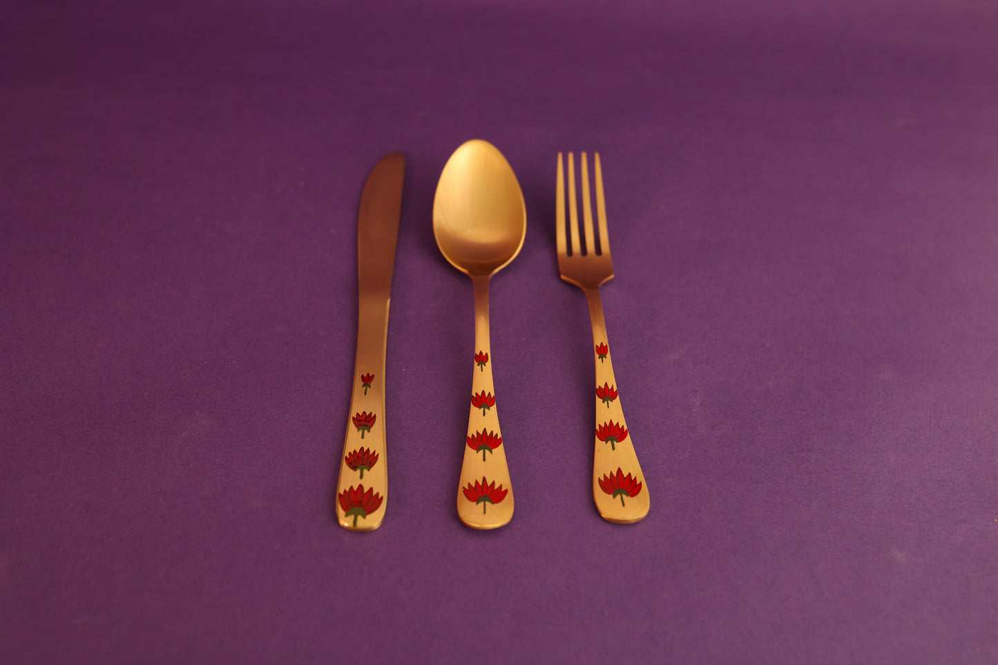 Kalamkari Pital Spoon Fork Knife Set