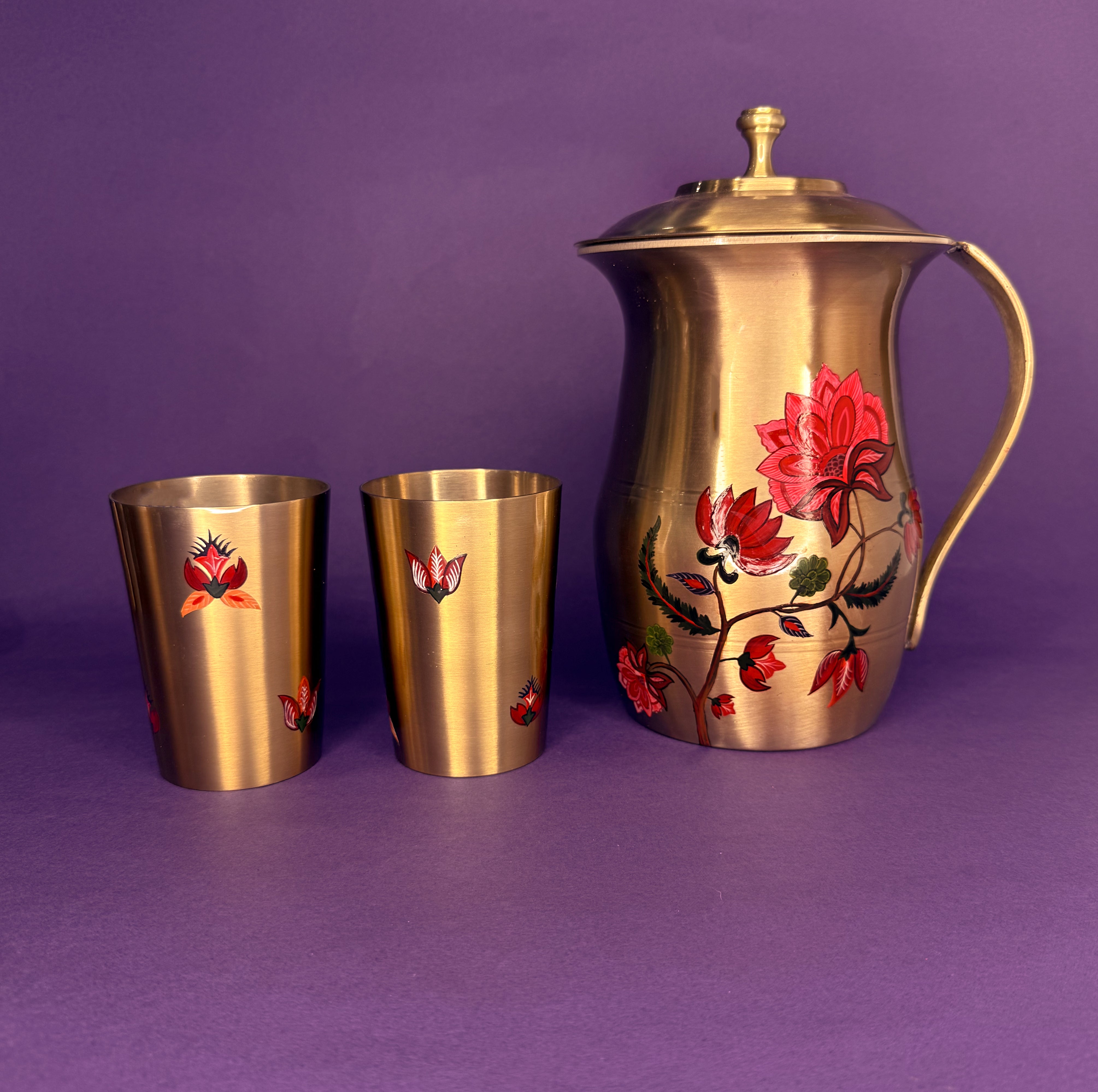 Kalamkari Kansa Jug and Glass Set